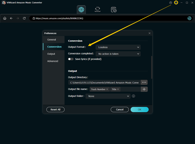 select the output format