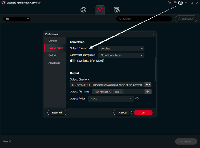 set output settings