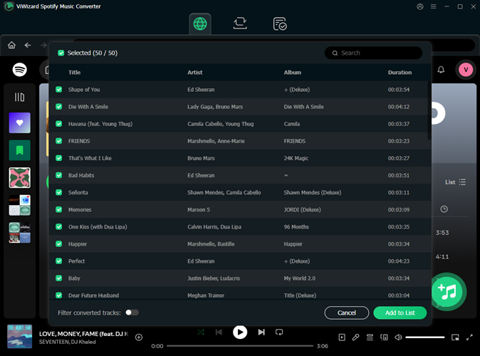 add spotify songs to conversion list