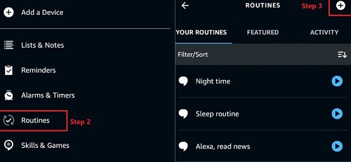 add a routine on alexa app