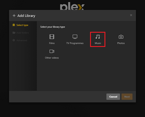 add music library on plex