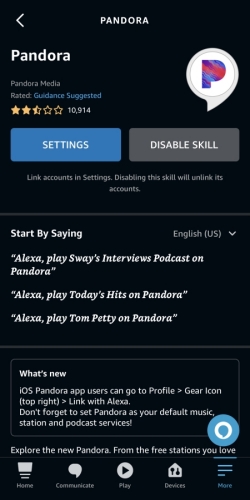 alexa disable pandora skill