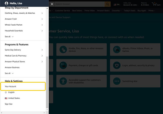 amazon all help settings your account
