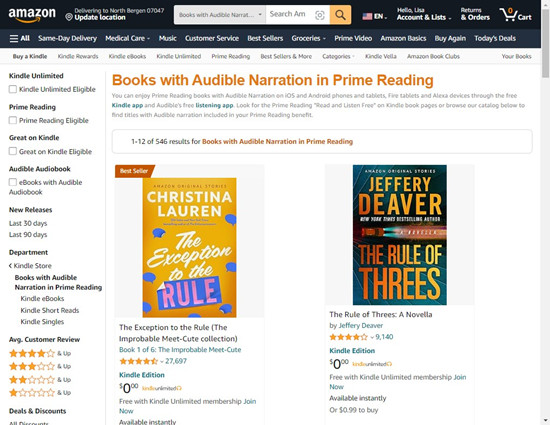 amazon books with audible narration in prime reading