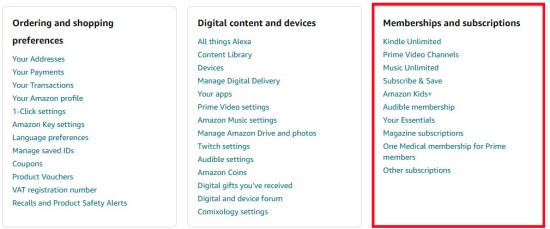 amazon memberships and subscriptions