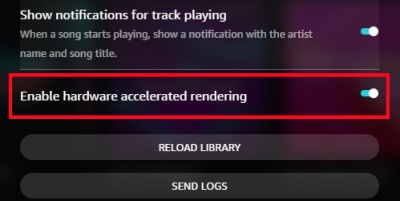 amazon music hardware accelerated rendering option