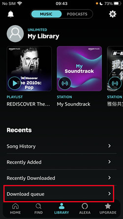 amazon music recent download queue ios