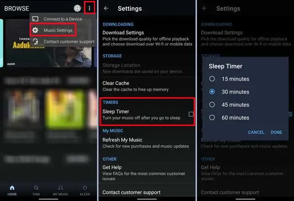 amazon music set sleep timer android