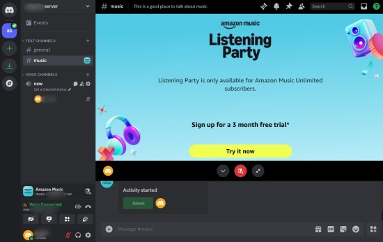 amazon music unlimited free trial within discord