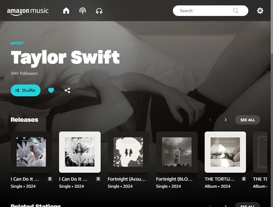 amazon music web player artist page