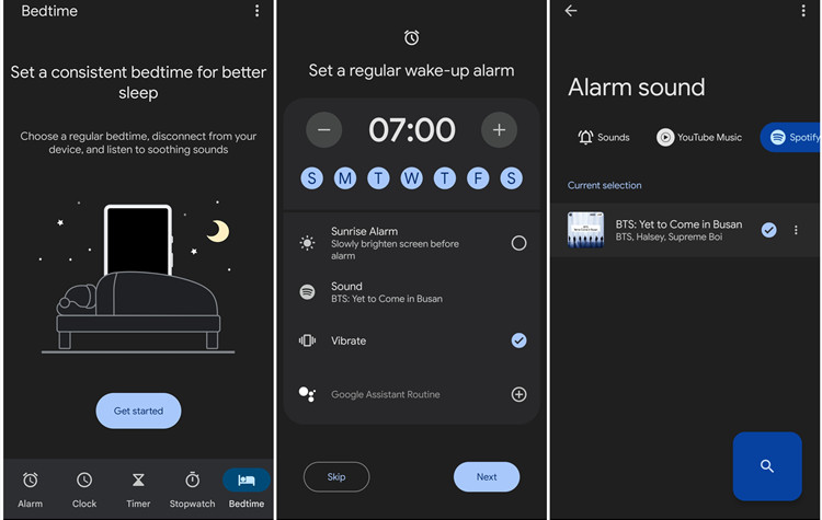 android clock set spotify as bedtime