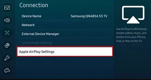 apple airplay settings on samsung tv