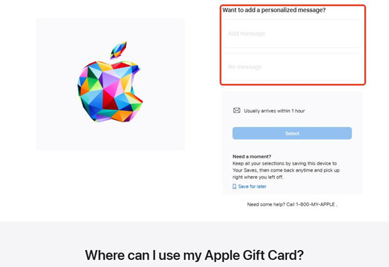 apple shop buy gift card add a personalized message