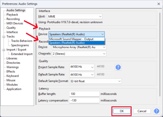 audacity preferences audio settings playback recording