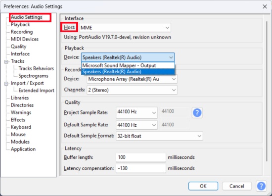 audacity preferences audio settings