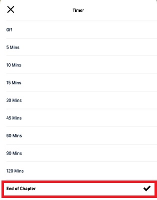 audible sleep timer end of chapter