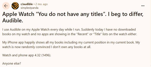 audible titles not showing on apple watch