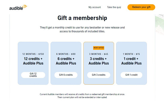 audible web giftcenter gift a membership