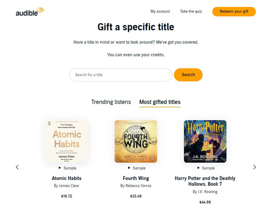 audible web giftcenter gift a specific title