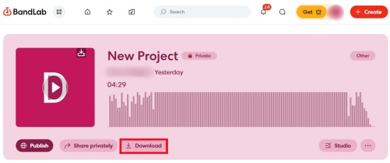 bandlab my project download button