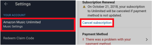 cancel amazon music subscription on android