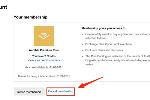 cancel audible membership via browser