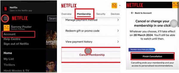 cancel netflix subscription on mobile browser