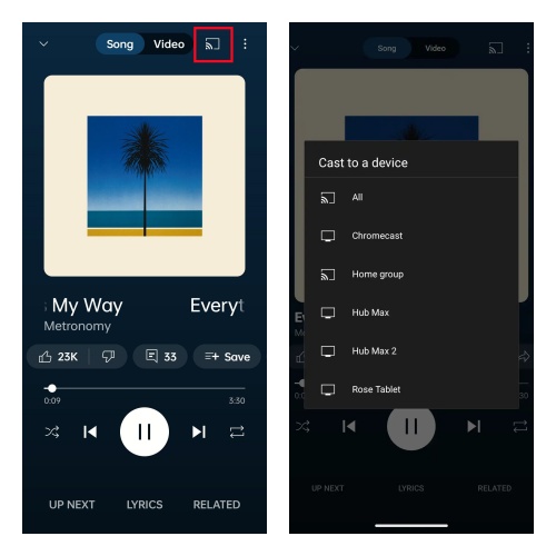 cast youtube music to a device