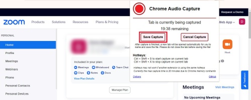 chrome audio capture save capture within zoom