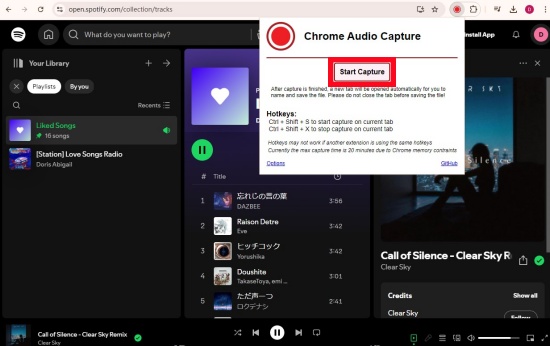 chrome audio capture start capture