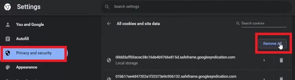 clear all cookies in chrome