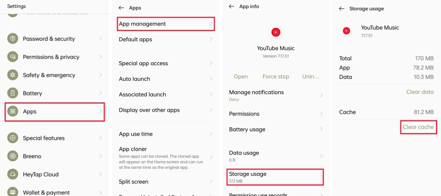 clear youtube music cache on android