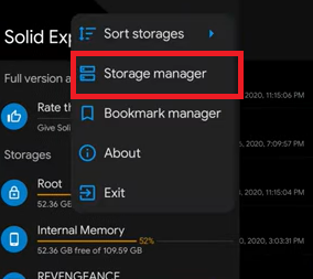 click storage manger on solid explorer