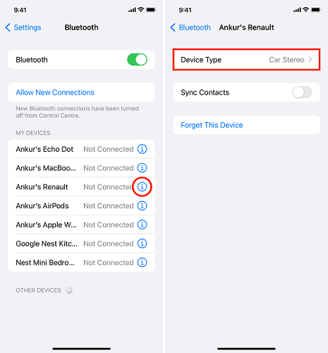 configure car bluetooth on ios