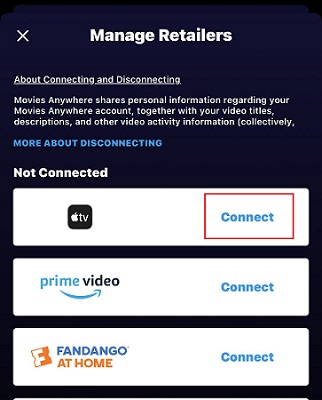 connect itunes to movies anywhere on iphone