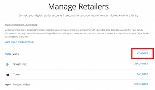connect vudu to movies anywhere
