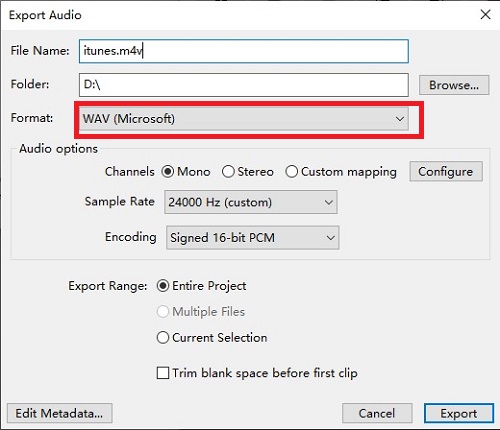 convert to wav on audacity