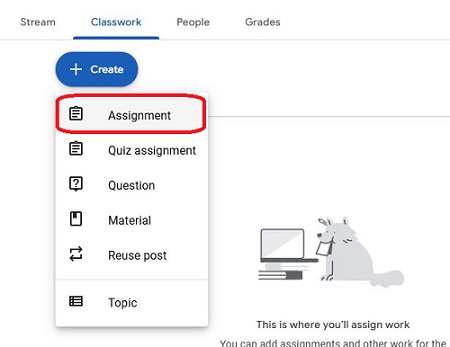 create assignment on google classroom