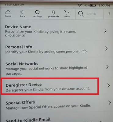 deregister kindle device