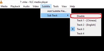 disable subtitles in vlc media player