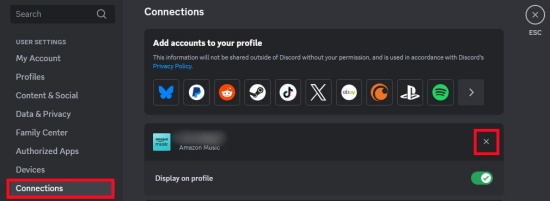 disconnect amazon music on discord