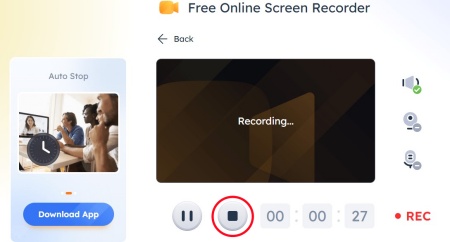 easeus online screen recorder stop button