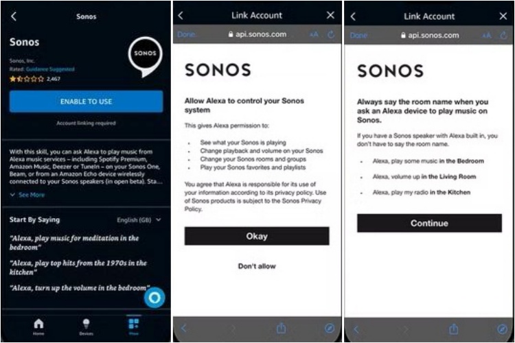 enable sonos skill on alexa apps