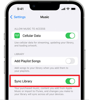 enable sync library on iphone