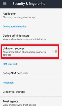 enable unknown sources on android