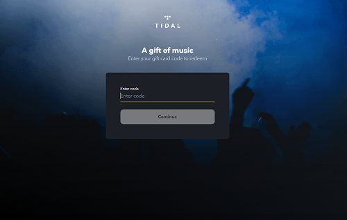 enter the tidal gift card codes