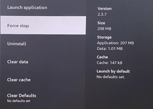 force stop app on fire tv