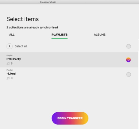 freeyourmusic select playlists