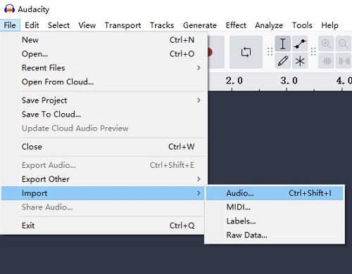 import audio to audacity