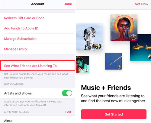 ios music account see what friends are listening to